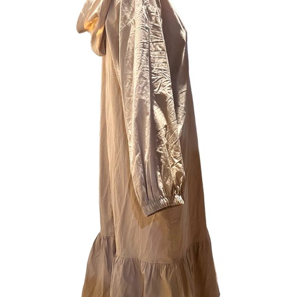 Zara Beige Poplin Hooded Large Midi Dress with V-neckline - Picture 7 of 9